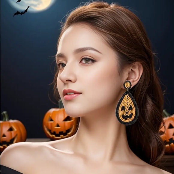 Handcrafted Beaded Halloween Candy Corn Earrings - Picture 2 of 3